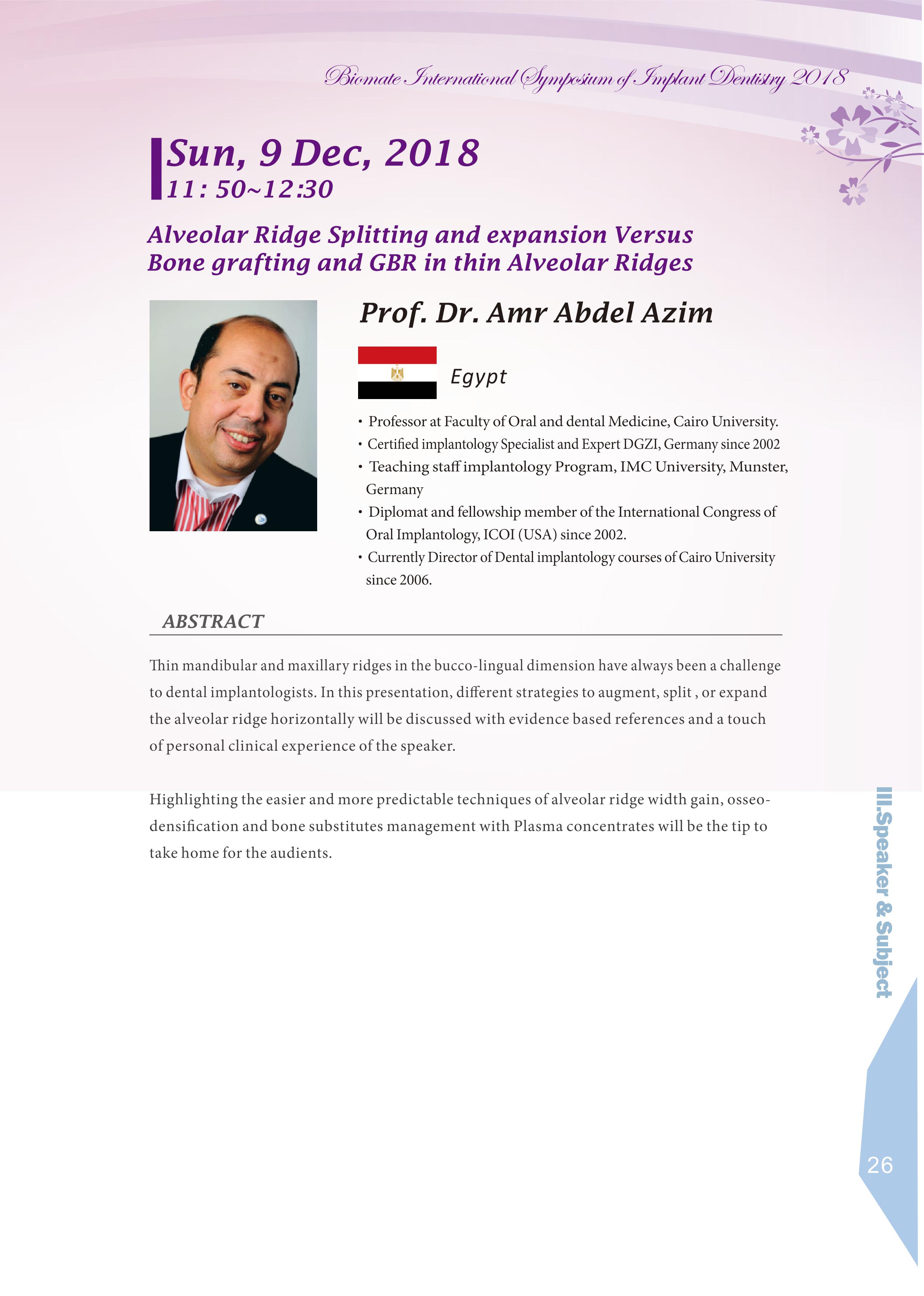 Biomate Internation Symposium of Implant Dentistry-Prof.Dr.Amr Abdel Azim