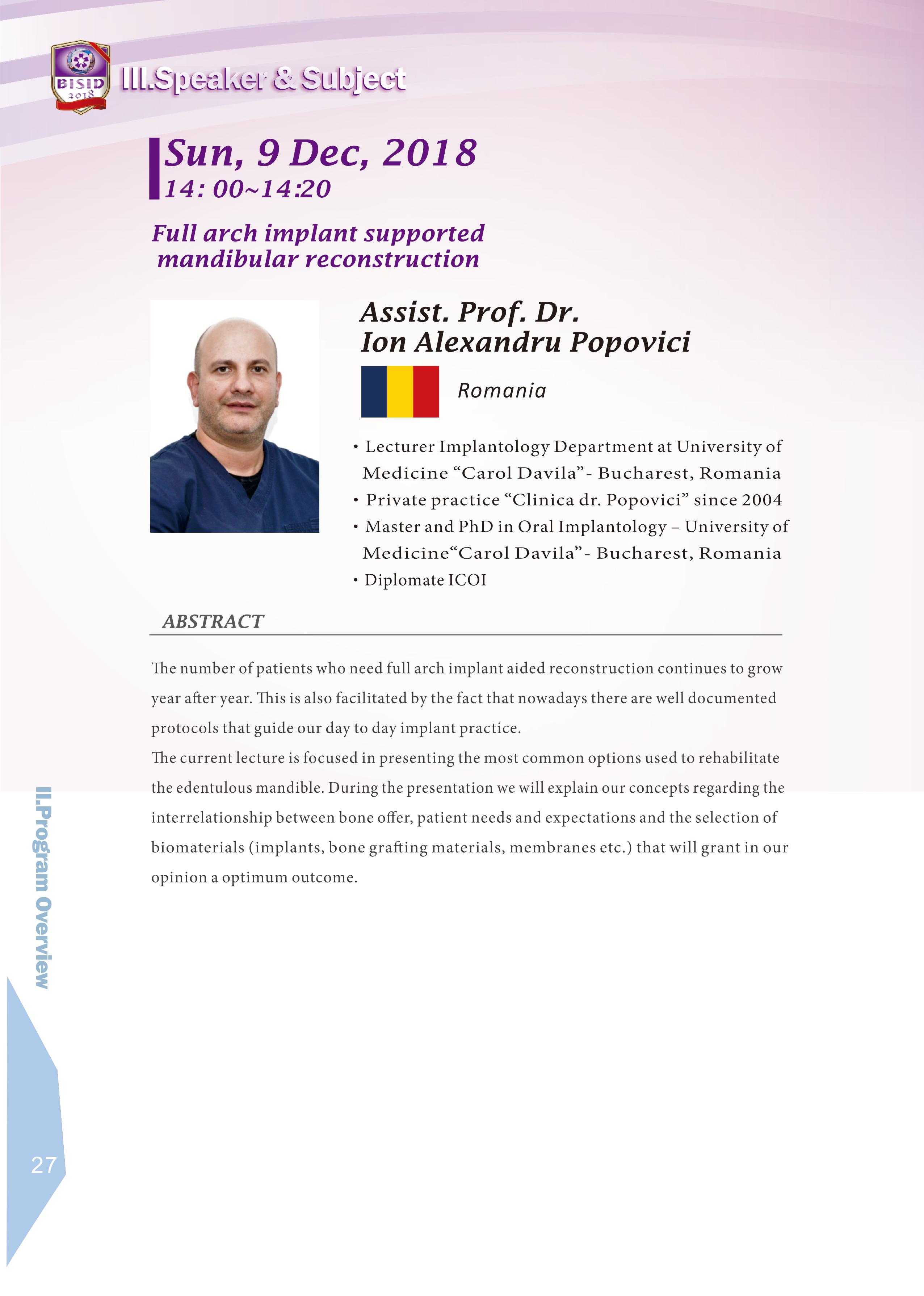 Biomate Internation Symposium of Implant Dentistry-Assist.Porf.Dr.Ion Alexandru Popovici