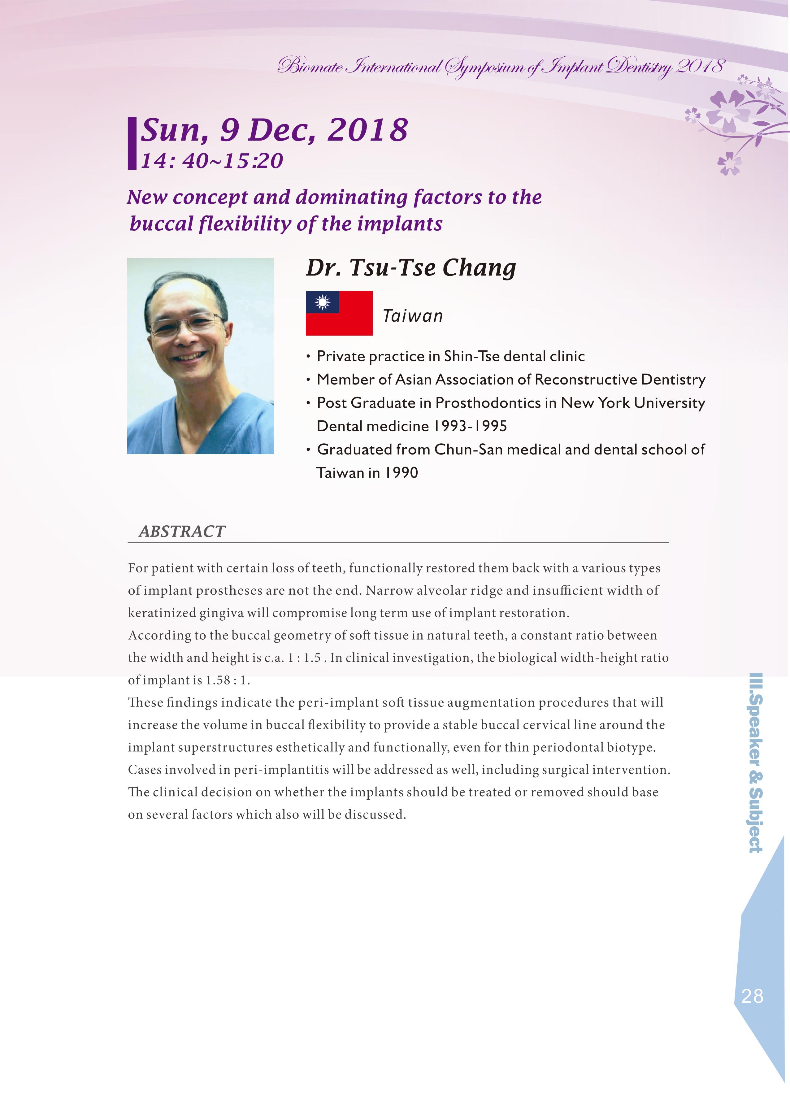 Biomate Internation Symposium of Implant Dentistry-Dr.Tsu-Tse Chang